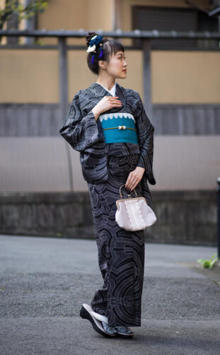 Black Modern Style Kimono with a Classic Pattern