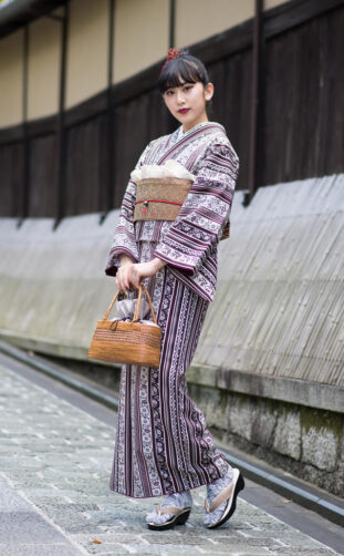 Adult-Like Modern Style Purple Kimono with a Flower Pattern
