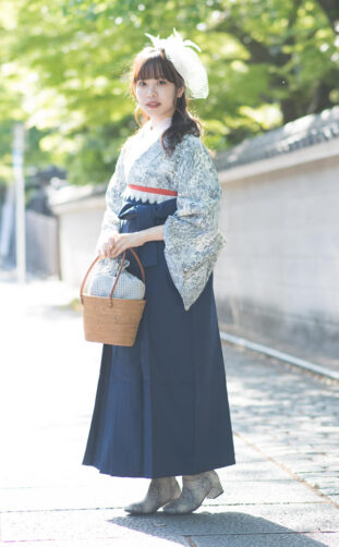 Pale Blue Antique Style Kimono and Navy Blue Hakama