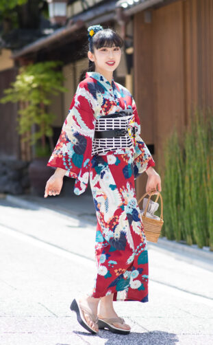 Bright Red Yukata with Cool Classic Pattern
