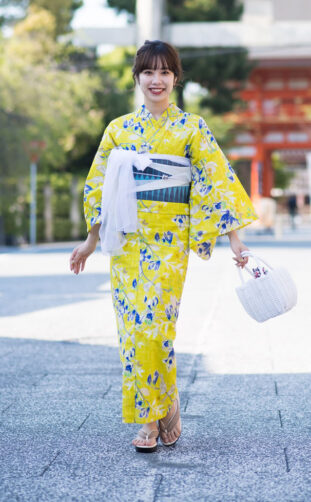A Girly Bright Yellow Yukata with Classic Patterns