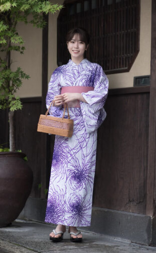 Elegant and Feminine White Yukata with Purple Accents