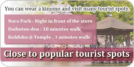Nara in Kimono rental | Experience Japan through Tea Ceremony Activities｜訴求／奈良の人気観光地が近い