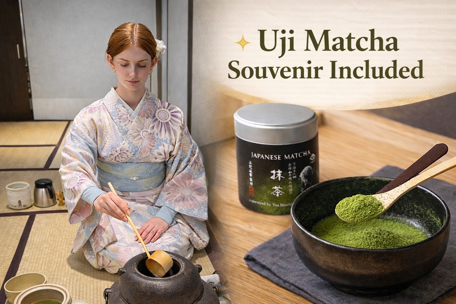Nara in Kimono rental | Experience Japan through Tea Ceremony Activities｜【Limited】Kimono + Tea Ceremony + Matcha Souvenir