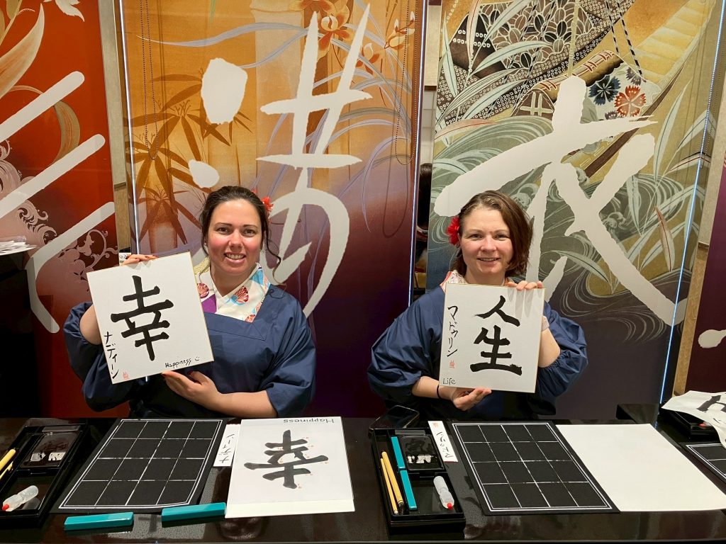 Nara in Kimono rental | Experience Japan through Tea Ceremony Activities|Holding the brush